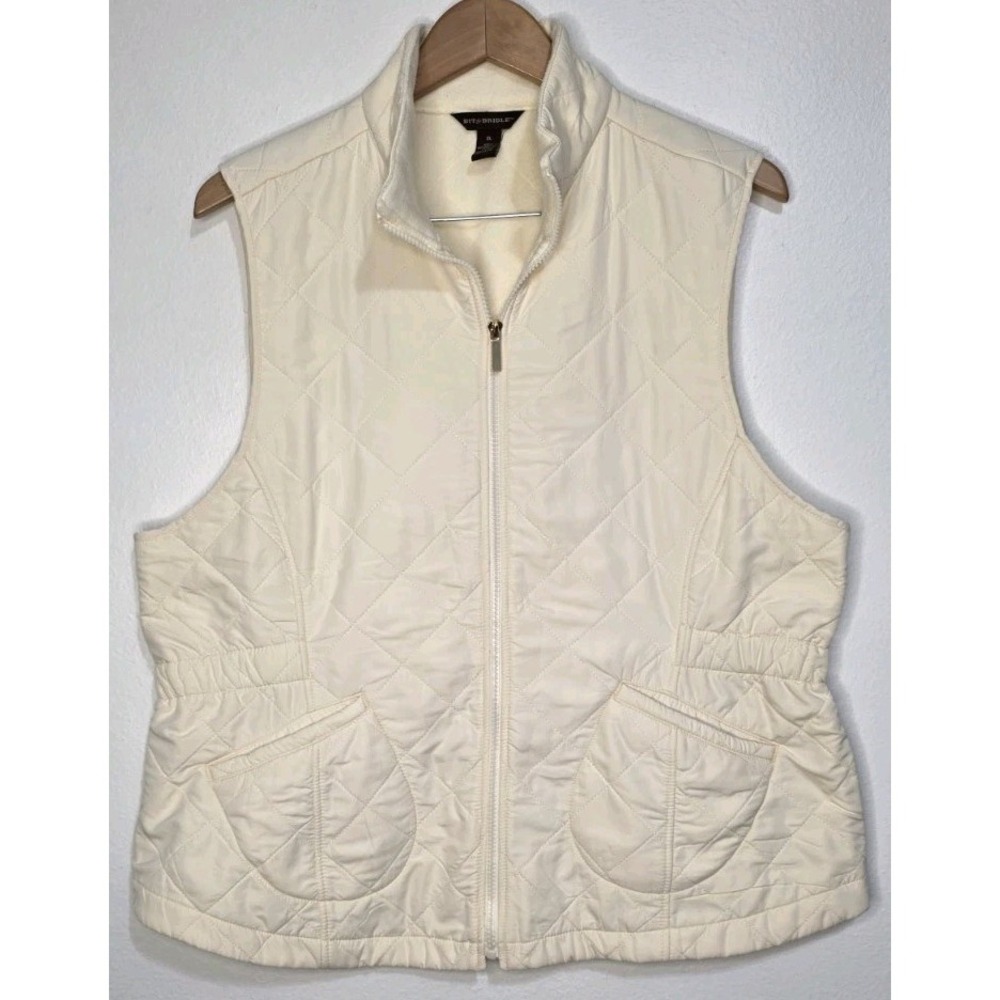 Bit & Bridle Quilted Vest Women XL Ivory Gorpcore‎ Utility Warm Hiking Zip Up